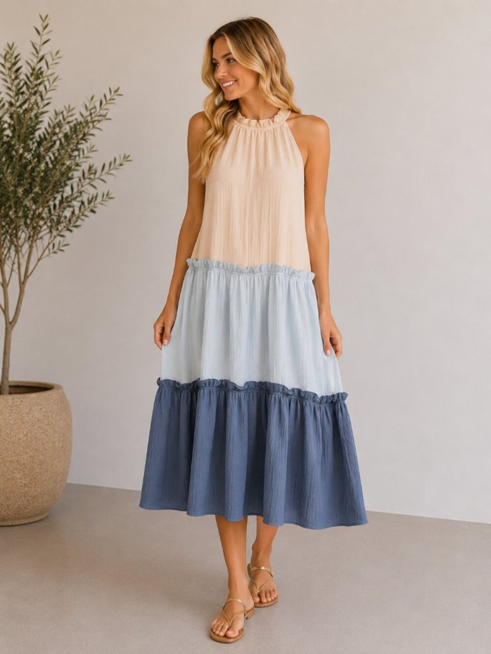 Strut & Bolt Tiered Halter Midi Dress